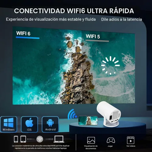 Vista 5 de Mini proyector con WiFi y Bluetooth, HY300 pro proyector 4K decodificación de video, sistema Android, Keystone automático, proyector de video