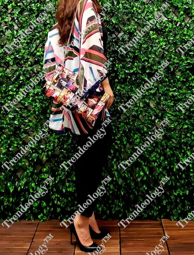 Vista 5 de Trendeology Elegante bolso de mano con asa recortada de Michelle Obama con estampado de cuero vegano