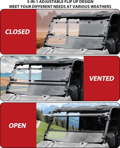 Vista 2 de SAUTVS Parabrisas abatible para Polaris Ranger XP 1000/Diesel/XP 900/Crew