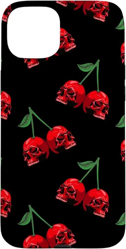 Vista 9 de Cute Cherry Skull Pattern Red Scary Skulls Black Background Case for iPhone 17