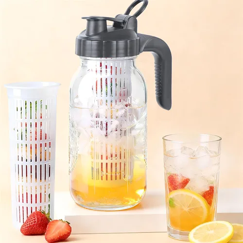 Vista 6 de Mason Jar - Tapa de boquilla con infusor de frutas para jarra de boca ancha de 64 onzas, filtro de malla de grado alimenticio, tapa abatible
