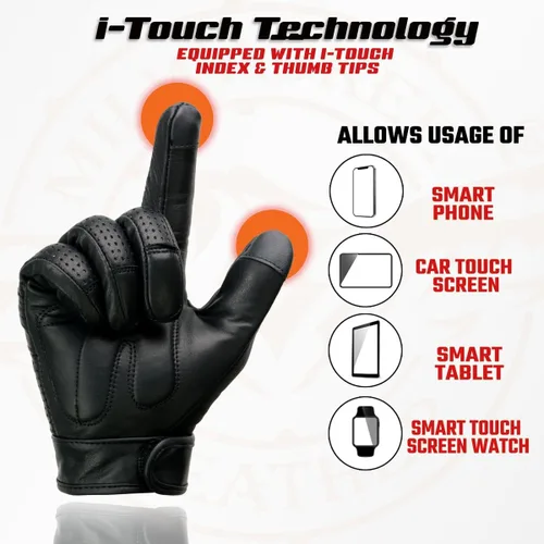 Vista 2 de Milwaukee Leather MG7516 - Guantes de piel para hombre negros "I - Compatible con pantalla táctil" con palma de gel para motocicleta con nudillos