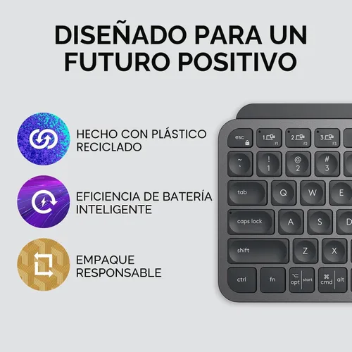 Vista 6 de Logitech MX Keys Mini - Teclado minimalista, iluminado, inalámbrico, compacto, con Bluetooth, retroiluminación, USB-C, compatible con Apple macOS
