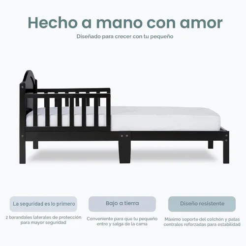 Vista 5 de Dream On Me Sydney - Cama para niños pequeños, color negro, con certificado Greenguard Gold y JPMA, diseño bajo, acabados no tóxicos, rieles