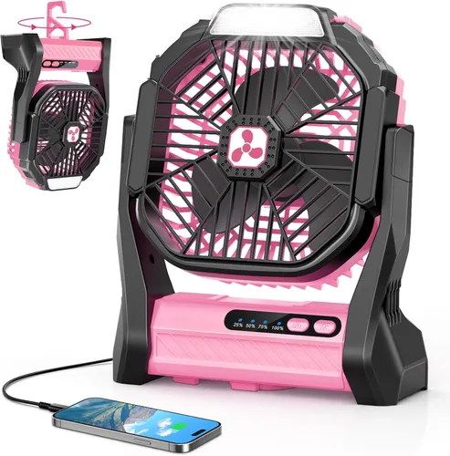 Vista 8 de Ventilador Portátil Recargable, 20000mAh Ventiladores Inalámbricos con Batería para Tienda de Campaña con Linterna LED, Pequeño Ventilador Exterior