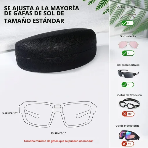 Vista 5 de molshine Estuche rígido para gafas de sol clásico de gran tamaño, estuche para anteojos con paño de limpieza, bolsa Negro