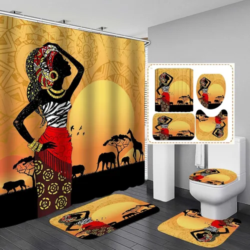 Vista 26 de Jayden Madge - Juego de 4 cortinas de ducha para mujer afroamericana, citas inspiradoras, atardecer, safari, animales, tribal, niña afro, orgullosa
