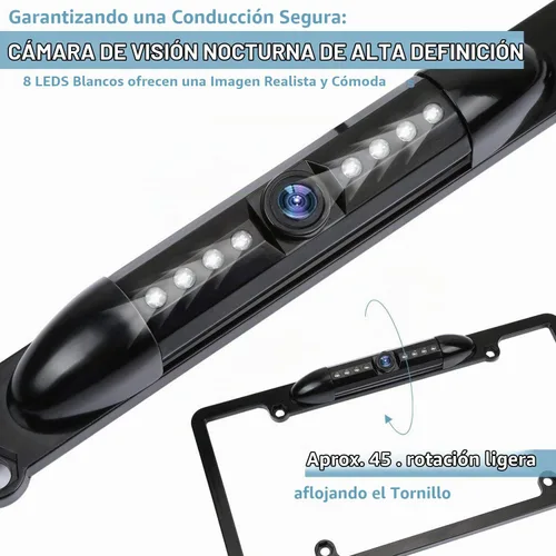 Vista 3 de Marco de matrícula, cámara de respaldo de visión nocturna, cámara de visión trasera para automóvil con 8 LED brillantes, ángulo de visión de 170°