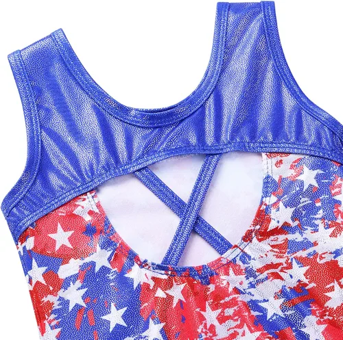 Vista 4 de TFJH E Leotardos de gimnasia para niñas, ropa de ballet para práctica, espalda cruzada, de una pieza, 3-12 años