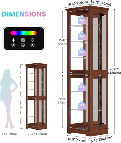 Vista 2 de 71“ Tall Bar Cabinet with RGB Lights & Glass Doors, 7-Tier, Wood