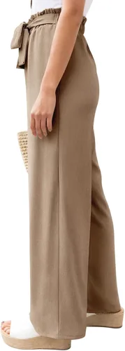Vista 4 de NIMIN Pantalones de pierna ancha para mujer, cintura alta, pantalones casuales de negocios, pantalones de trabajo, pantalones sueltos y fluidos