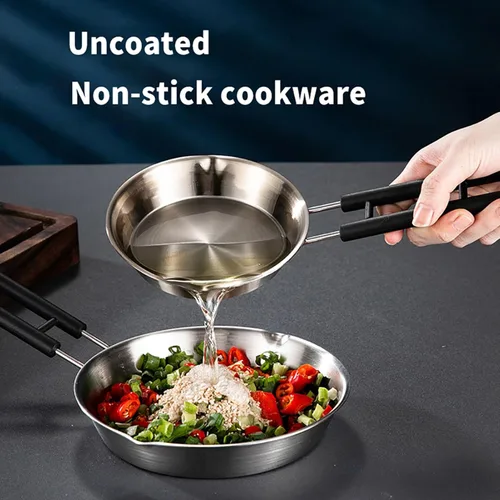 Vista 6 de RSBFER Mini sartén antiadherente para huevos, sartén de acero inoxidable 304, sartén de cocina para tortilla, bistec, panqueques, 4.7 in