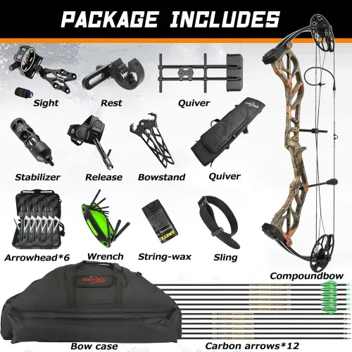 Vista 6 de Archery E8 Compound Bow Set for Adults and Teens RTH Hunting and Target Practice 19”-30” Draw Length,19-70 Lbs Draw Weight,up to IBO 320 fps,Limited