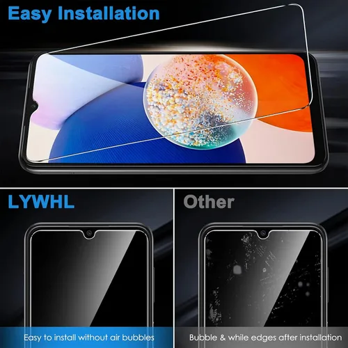 Vista 6 de LYWHL Paquete de 3 para Samsung Galaxy A14 5G Protector de pantalla, película protectora de vidrio templado HD transparente dureza 9H para Galaxy