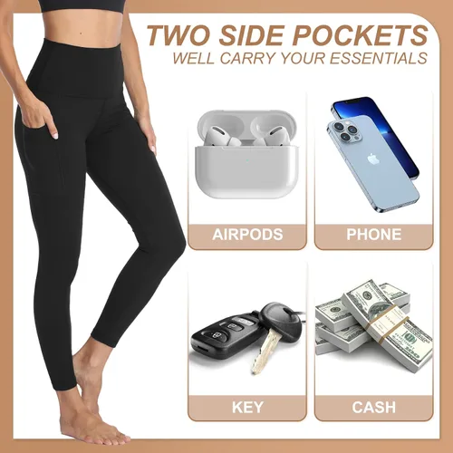 Vista 2 de NexiEpoch - Leggings muy suaves para mujer, pantalones de yoga de cintura alta con control de abdomen para entrenamiento, correr, talla regular