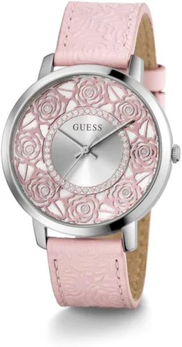 Vista 4 de GUESS Reloj para mujer de 1.57 pulgadas - Correa rosa con esfera plateada y caja plateada, Rosado