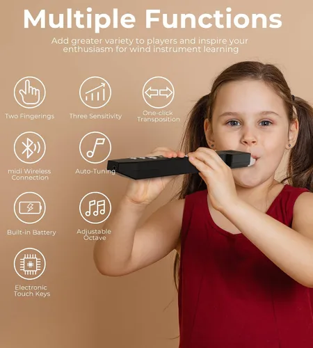 Vista 2 de Vangoa EWI-100 portátil mini digital electrónico sintetizador de instrumentos de viento recargable con boquilla extraíble para niños adultos