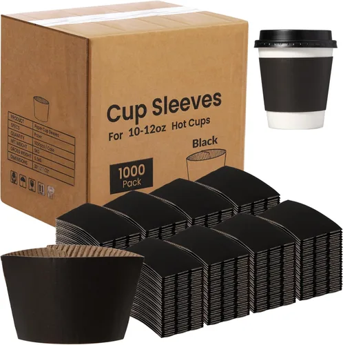 Vista 7 de FMP Brands Paquete de 1000 fundas para tazas de café de 8 onzas, fundas desechables para tazas calientes, fundas para tazas de café negras a granel