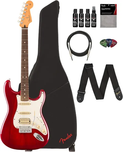 Vista 13 de Fender Player II Modified Stratocaster - Paquete de atardecer con bolsa de concierto, correa, cable, paquete de 3 púas y kit de limpieza de guitarra