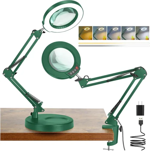 Vista 14 de Coyeth lupa de 10 aumentos con luz y abrazadera, lupa iluminada con soporte de vidrio real, lámpara de escritorio LED regulable sin escalones con 5