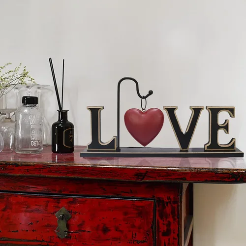 Vista 2 de Letrero decorativo de madera con letras de bloques de letras independientes, centro de mesa de madera, mantel rústico, decoración de chimenea