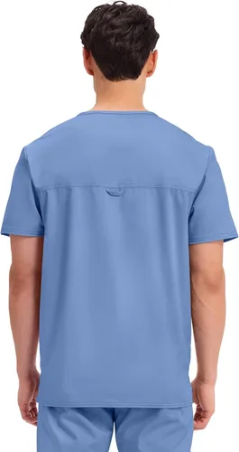 Vista 4 de Cherokee Camisa quirúrgica para hombre con cuello en V para meter dentro, un bolsillo en el pecho, ranura para bolígrafo, tela ultra suave