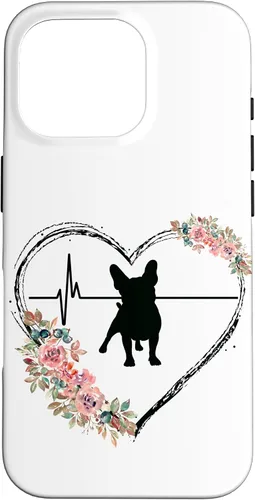 Vista 20 de French Bulldog Heartbeat with Flowers On White Case for iPhone 17