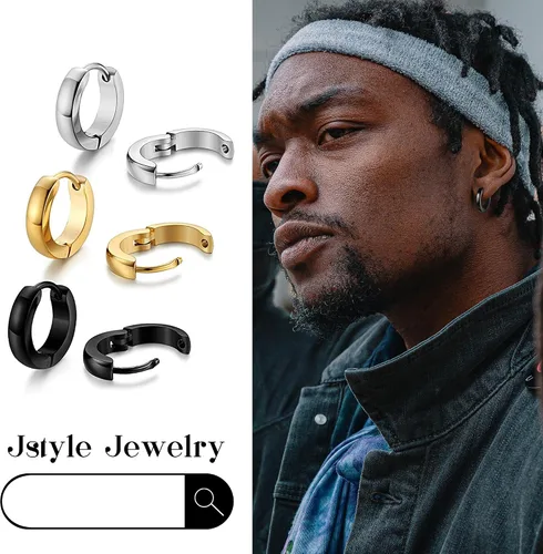 Vista 5 de Jstyle Aretes de aro de acero inoxidable para hombre y mujer