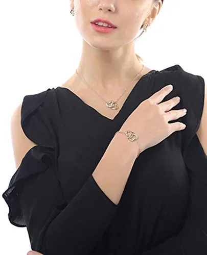 Vista 8 de MERSDW Joyería de las Mujeres Regalos Moda República Checa Rhinestone Doble Corazón Joyería Set 4pcs Collar Pulsera Anillo Pendientes