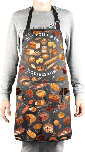 Vista 4 de MBMSO Delantales para hornear panadería, regalos para panadería, delantal para hacer pan, My Rolls are Delantal hecho en casa con bolsillos, regalo