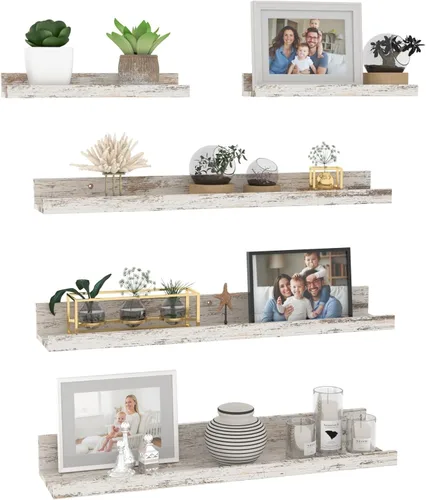 Vista 7 de Giftgarden Juego de 5 estantes flotantes de 24 pulgadas montados en la pared, estantes de pared de madera negra para baño, dormitorio, cocina, sala
