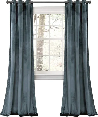 Vista 25 de Lush Decor Prima Velvet - Par de paneles de cortinas de ventana de terciopelo sólido con filtro de luz, 38" de ancho x 84" de largo, negro
