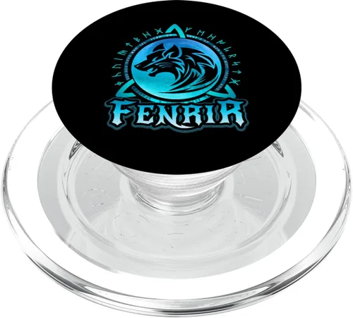 Vista 7 de Fenrir Loki's Son, lobo vikingo, luna azul con runas nórdicas PopSockets intercambiable PopGrip