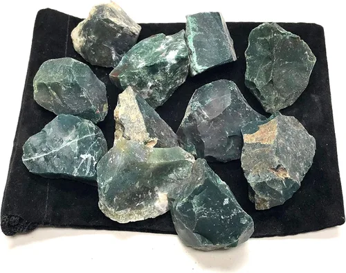 Vista 4 de Piedras de jaspe verde natural áspero con bolsa de terciopelo (1/2 libra)