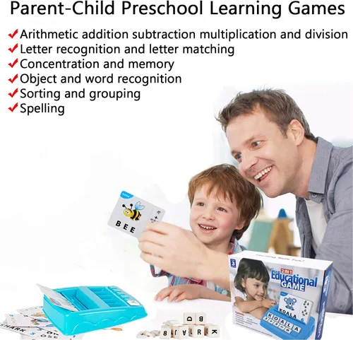 Vista 2 de Juguetes educativos de aprendizaje 2 en 1, juegos de letras y números a juego para niños y niñas, reconocimiento de palabras a la vista, tarjetas