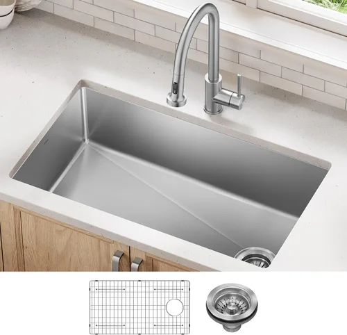 Vista 15 de KRAUS Fairlane KHT631-15 - Fregadero de cocina o bar, 15 pulgadas, montaje directo/superior, cuenco individual, de acero inoxidable de calibre 18