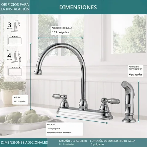Vista 3 de Peerless Claymore P299575LF - Grifo para fregadero de cocina con pulverizador lateral, cromado