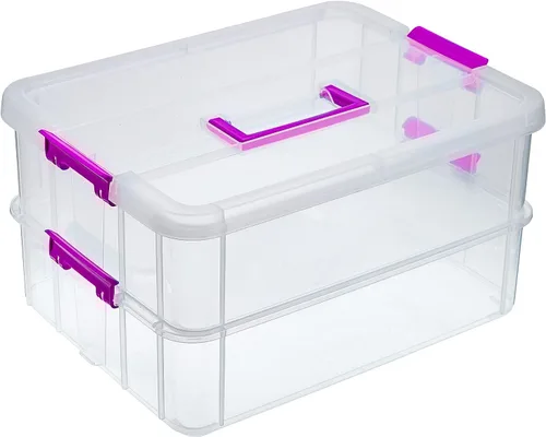 Vista 10 de BTSKY Caja de almacenamiento portátil multiusos de 2 capas, organizador de almacenamiento portátil multiusos para organizar papelería, costura, Negro
