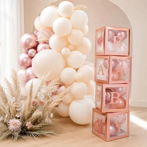 Vista 8 de 82 piezas de decoración de baby shower para niño, juego de caja de globos azul, blanco y gris con letras del alfabeto, decoración de fiesta