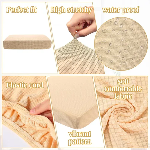 Vista 4 de Newwiee 8 fundas de cojín elásticas impermeables para patio, fundas de cojín para exteriores, fundas de repuesto para sofá, funda de asiento suave