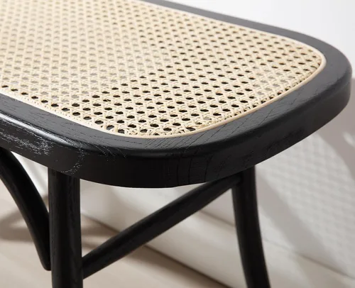 Vista 7 de Kmax Banco tapizado de mimbre de mimbre Banco de entrada de madera maciza rústica de 45 pulgadas para sala de estar/dormitorio/pasillo - negro