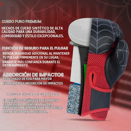 Vista 6 de Kids Boxing Gloves 6oz Boxing Gloves for Kickboxing Muay Thai MMA Bag Gloves for Punching Bag Negro