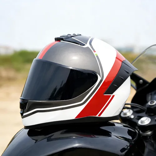 Vista 5 de Casco de motocicleta de cara completa, cascos para motocicleta de adultos, MG611, casco de motocicleta de carreras de calle con visera negra