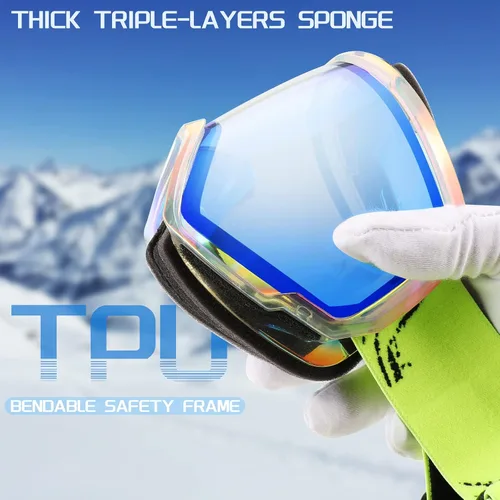 Vista 2 de FEISEDY Ski Goggles, OTG Snow Sport Goggles for Adult Youth, Anti-Fog UV400 Protection Bendable Dual-Lenses B2961