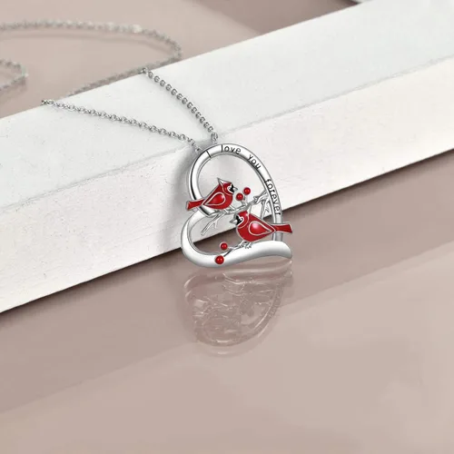 Vista 5 de POPLYKE Collar con medallón de cardenal urna, regalos para mujer, plata de ley, colgante de cardenal rojo, joyería para niñas y esposas, Metal