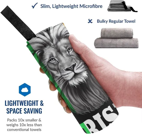Vista 2 de Toalla de playa de microfibra, toallas de baño grandes de tamaño King Lion con bandera irlandesa para mujeres y hombres, toallas de baño de secado