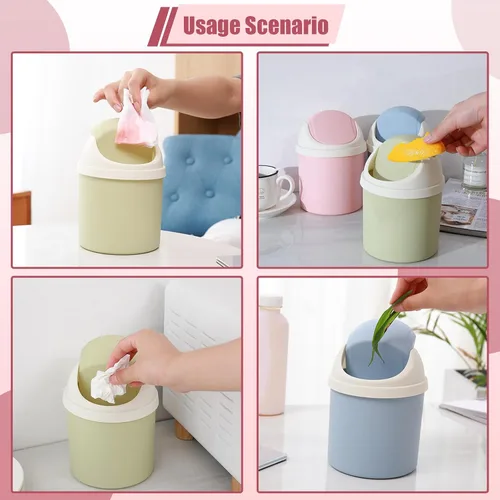 Vista 4 de 2 botes de basura de escritorio con tapa abatible y 120 bolsas de basura, mini bote de basura para escritorio, pequeño cubo de basura para encimera