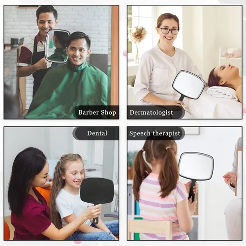 Vista 7 de Qunclay Espejo de mano grande de 10 piezas con asa para montaje en pared para peluquería baño, regalo escolar de belleza portátil para tocador
