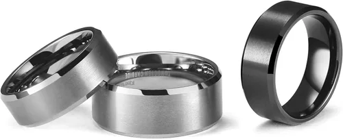 Vista 8 de King Will Anillo de tungsteno para hombres de King Will - Disponible en 6 mm a 10 mm, negro/plata, acabado mate, borde biselado pulido, ajuste