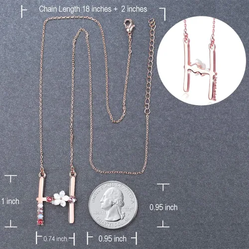 Vista 4 de Collar Gemmance de flor, con inicial, de amatista, rosa, rubí rojo, ópalo azul, perla sintética, con nombre, de joyería, hecha con cristales